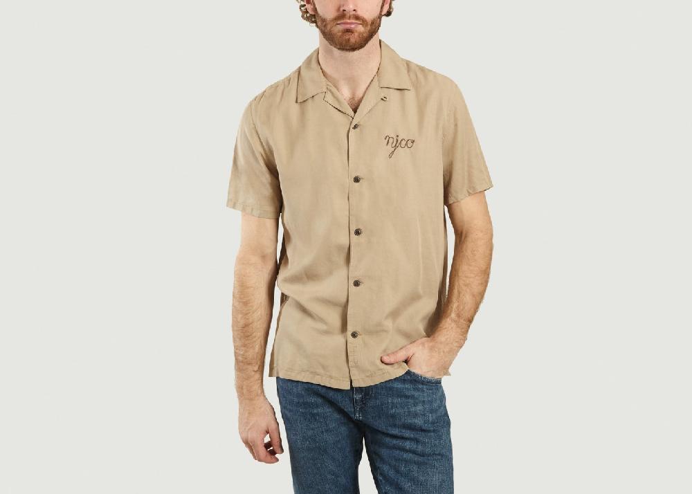 l'exception Chemise manches courtes à lettrage brodé Arvid Beige Nudie Jeans