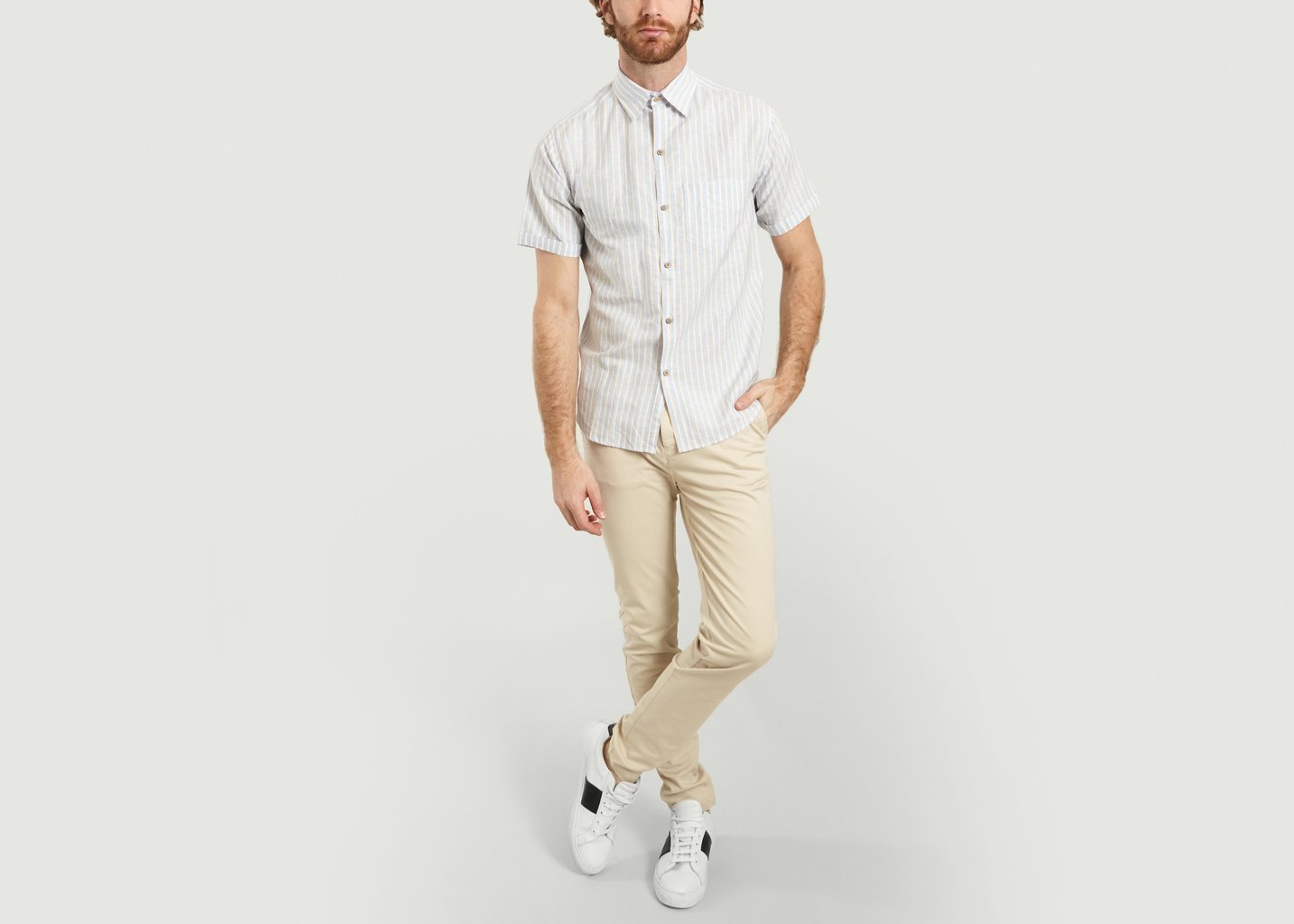 L'exception Chemise Manches Courtes En Lin Rayée Javier Multicolore Cuisse De Grenouille