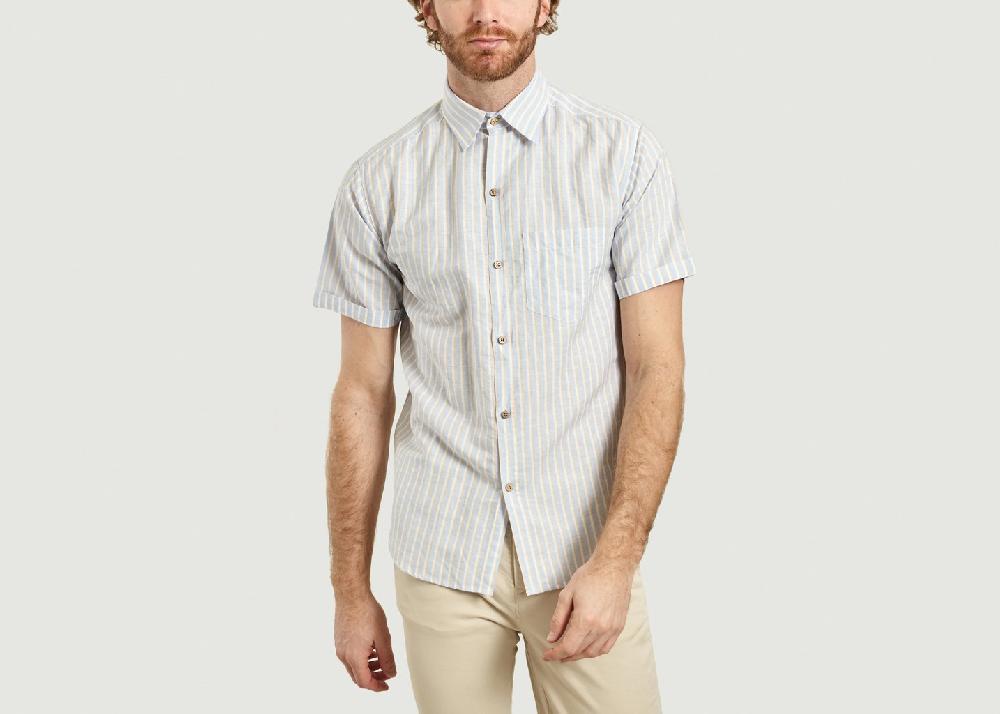 l'exception Chemise Manches Courtes En Lin Rayée Javier Multicolore Cuisse de Grenouille