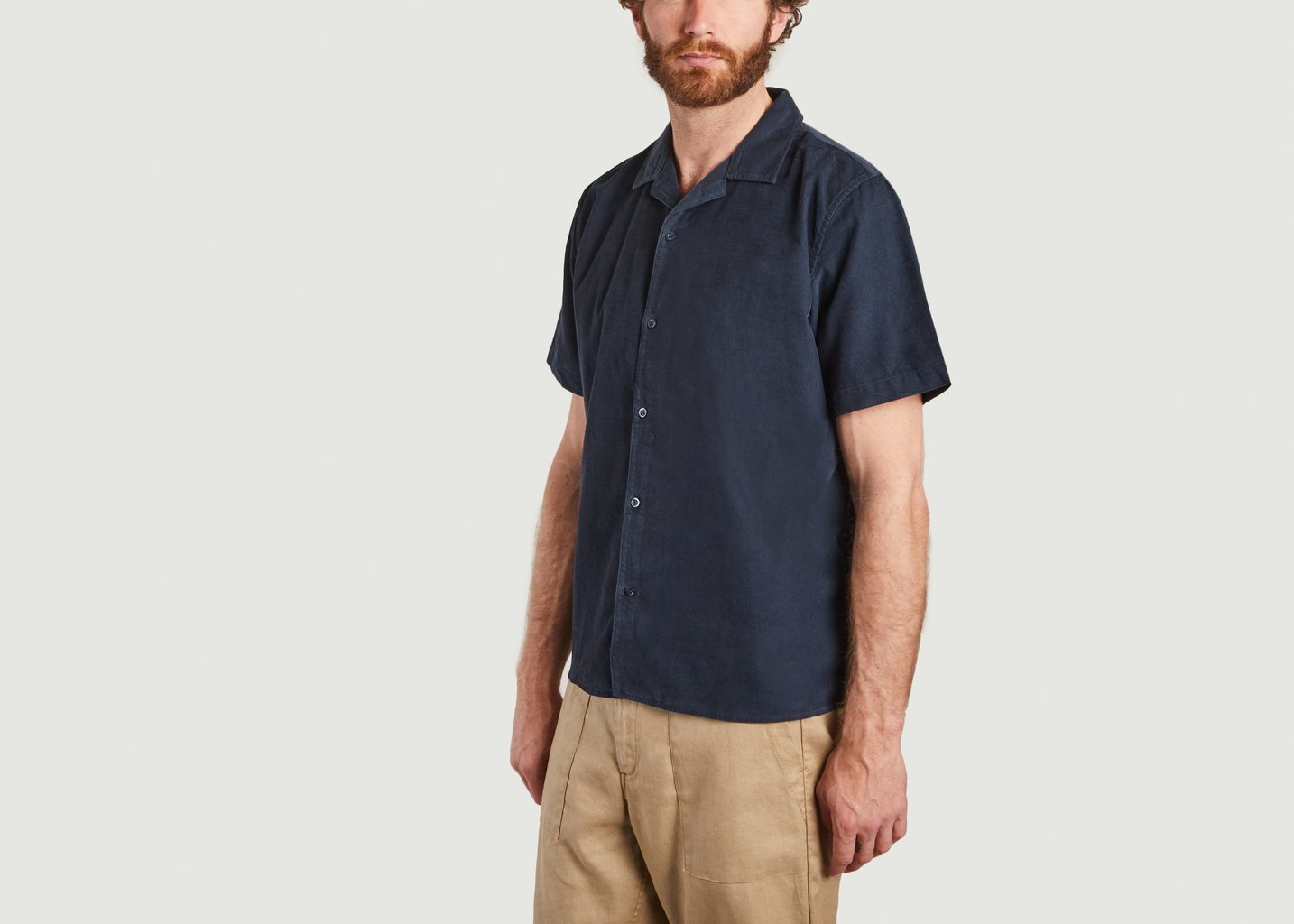 L'exception Chemise Manches Courtes En Velours Bleu Marine Knowledge Cotton Apparel