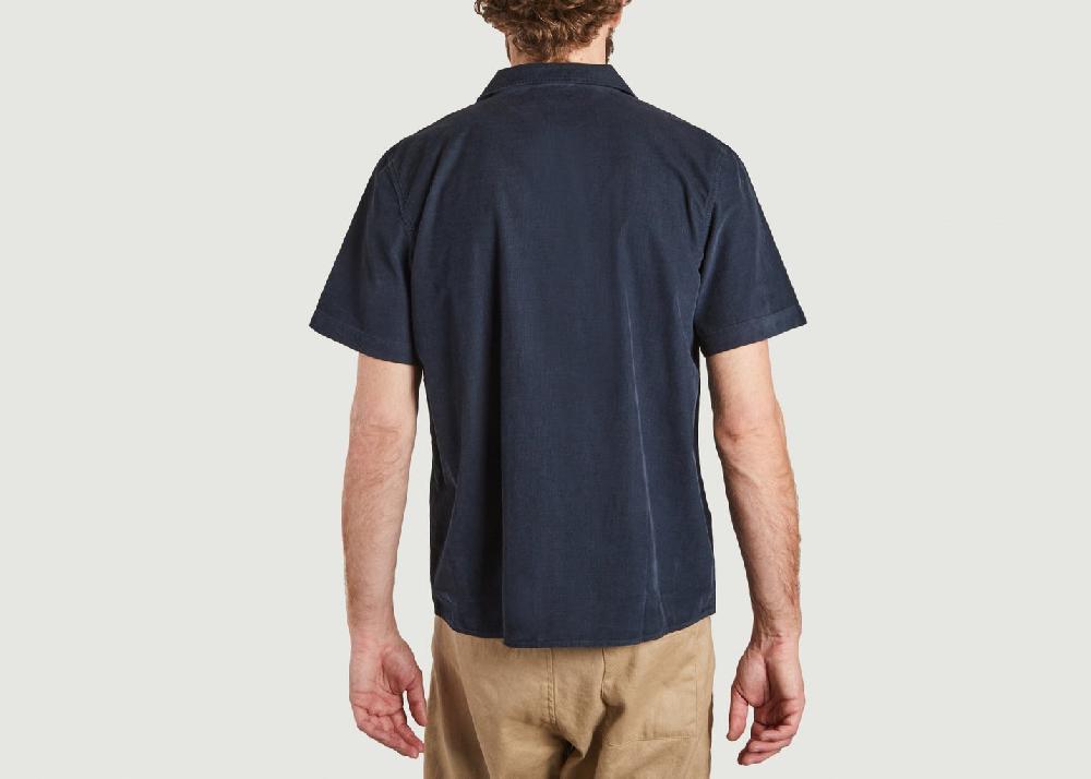 L'exception Chemise Manches Courtes En Velours Bleu Marine Knowledge Cotton Apparel