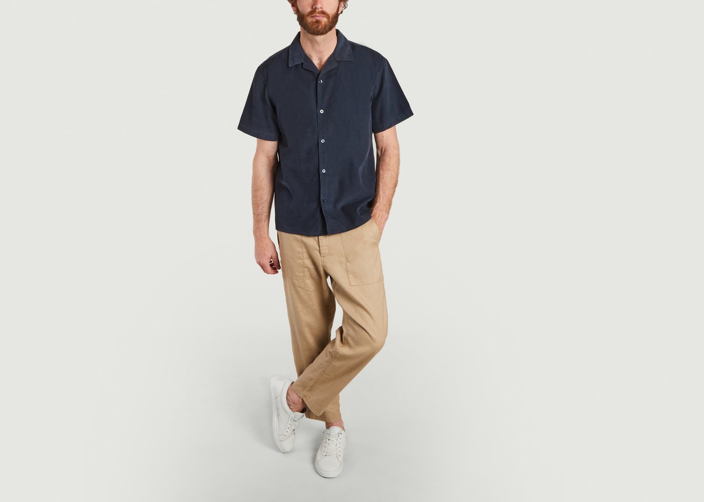 L'exception Chemise Manches Courtes En Velours Bleu Marine Knowledge Cotton Apparel