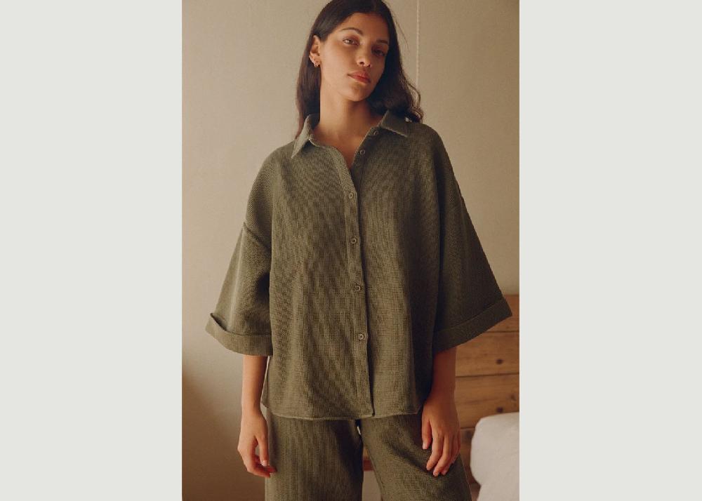l'exception Chemise Mimosa nid d'abeille Khaki Nénés Paris