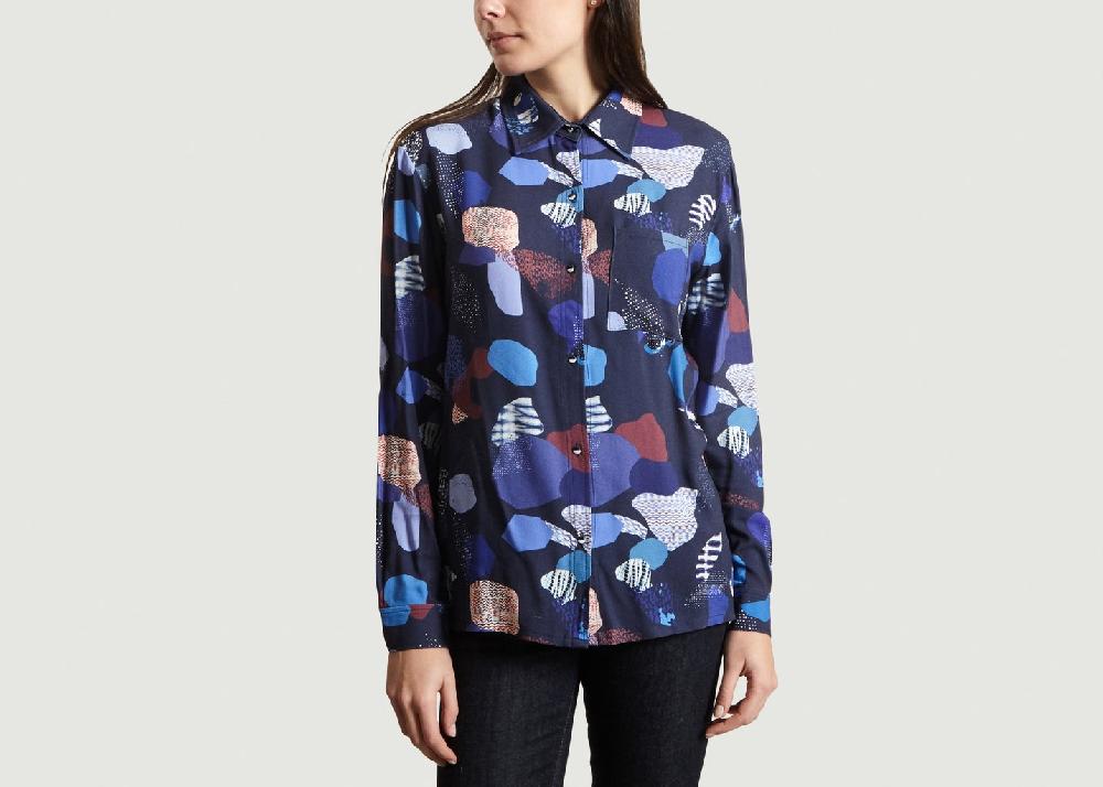 l'exception Chemise Motif Fantaisie Indigo Bleu Bleu Tango
