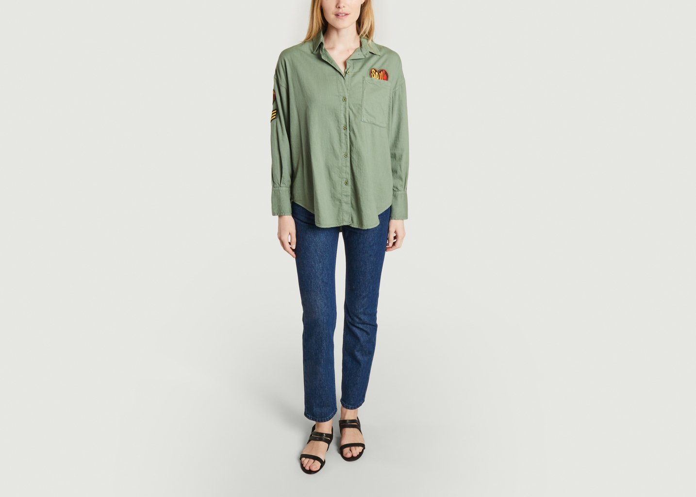 L'exception Chemise Oversize Avec Patchs Celeste Khaki Five Jeans