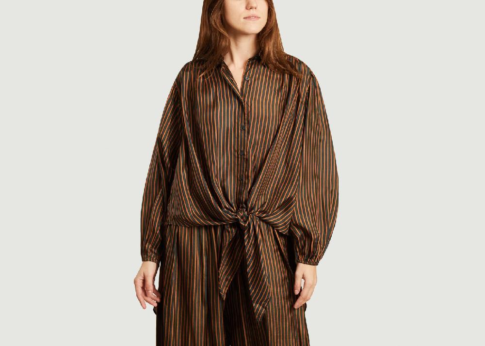l'exception Chemise oversize en soie rayée Vert Mes Demoiselles