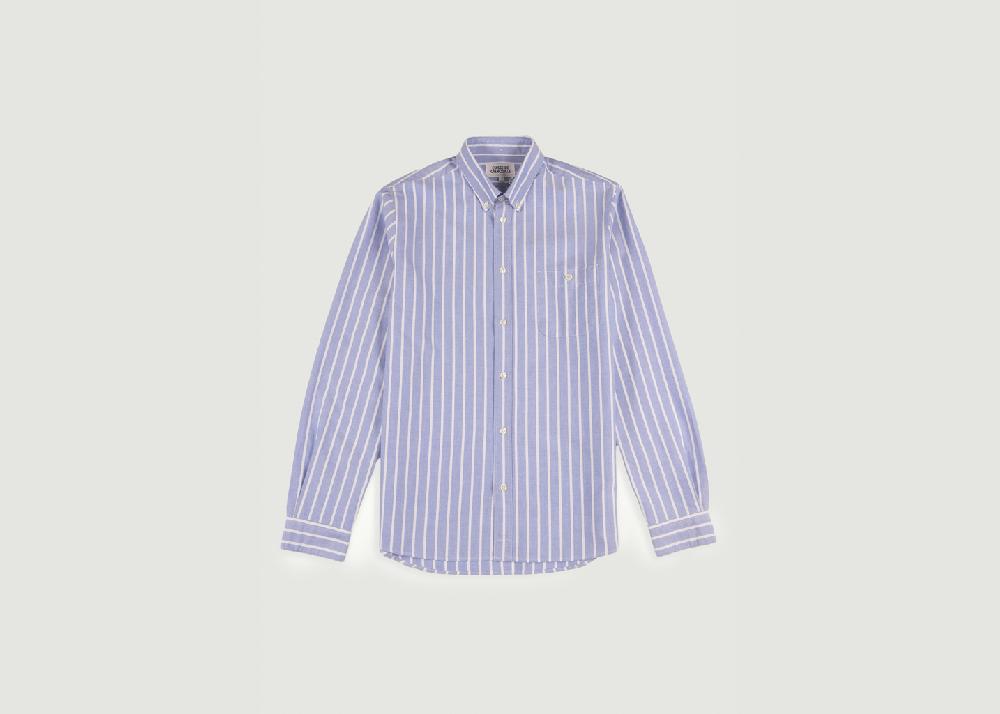 l'exception Chemise Oxford En Coton Rayures Bleu Cuisse de Grenouille