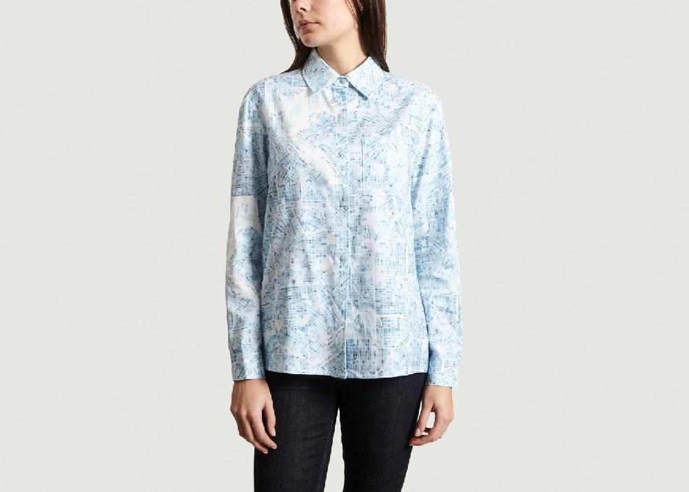 l'exception Chemise Print Géométrique Seattle Bleu Clair Bleu Tango