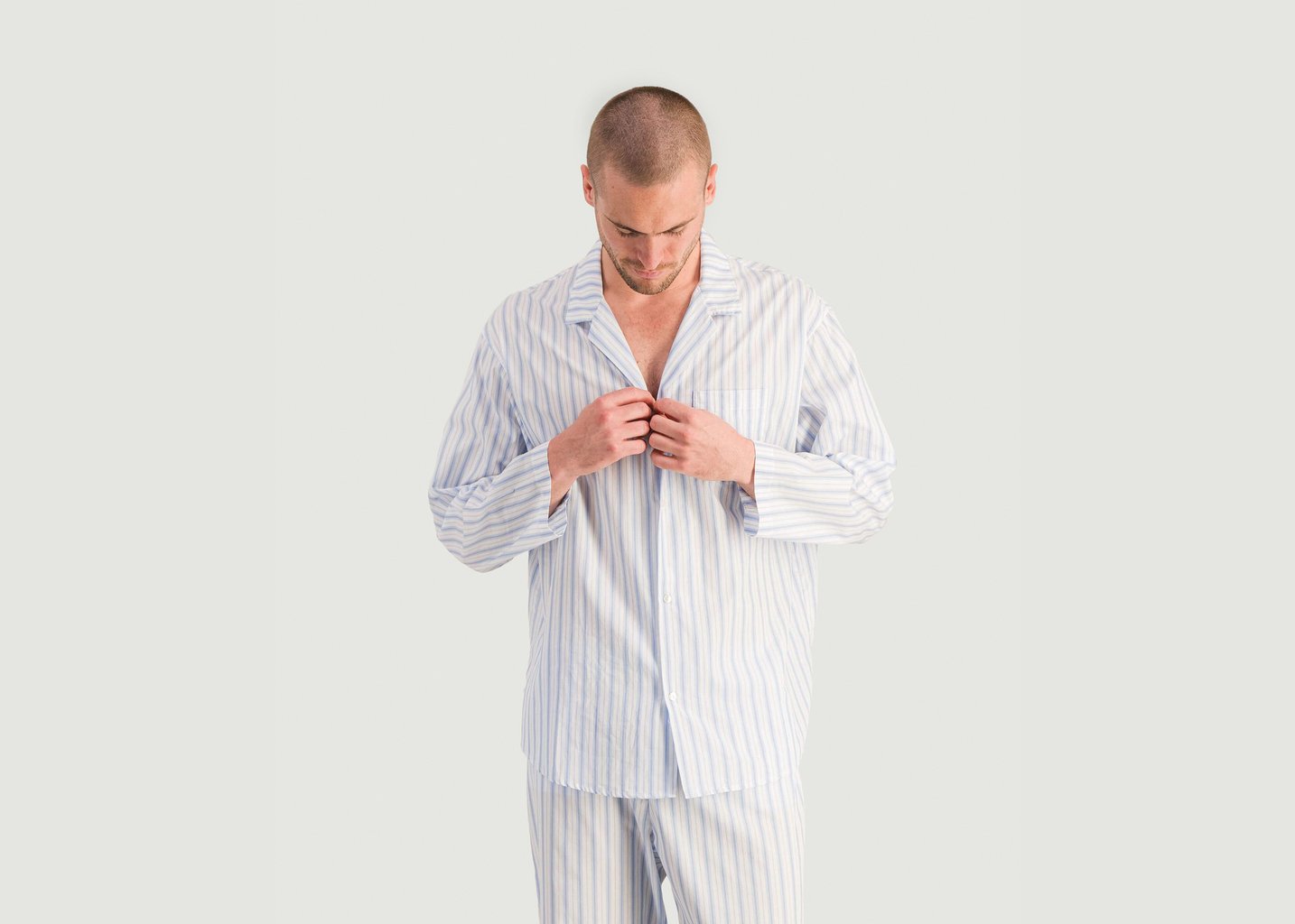 L'exception Chemise Pyjama Homme Coton Bio Bleu Clair Angarde