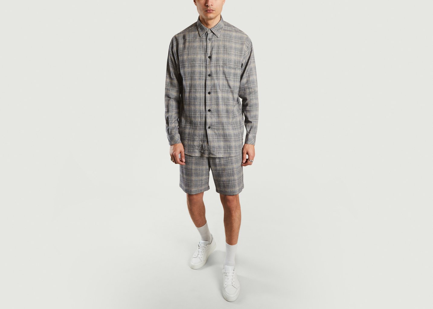 L'exception Chemise Relax à Carreaux En Coton Et Lin Luan J Gris Samsoe & Samsoe