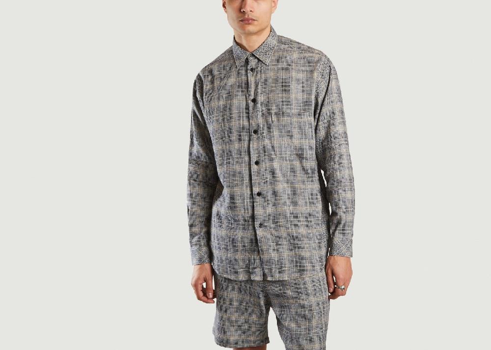 l'exception Chemise relax à carreaux en coton et lin Luan J Gris Samsoe & Samsoe