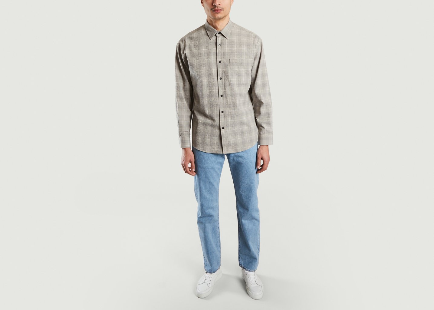 L'exception Chemise Seersucker à Carreaux Deon Gris No Nationality 07