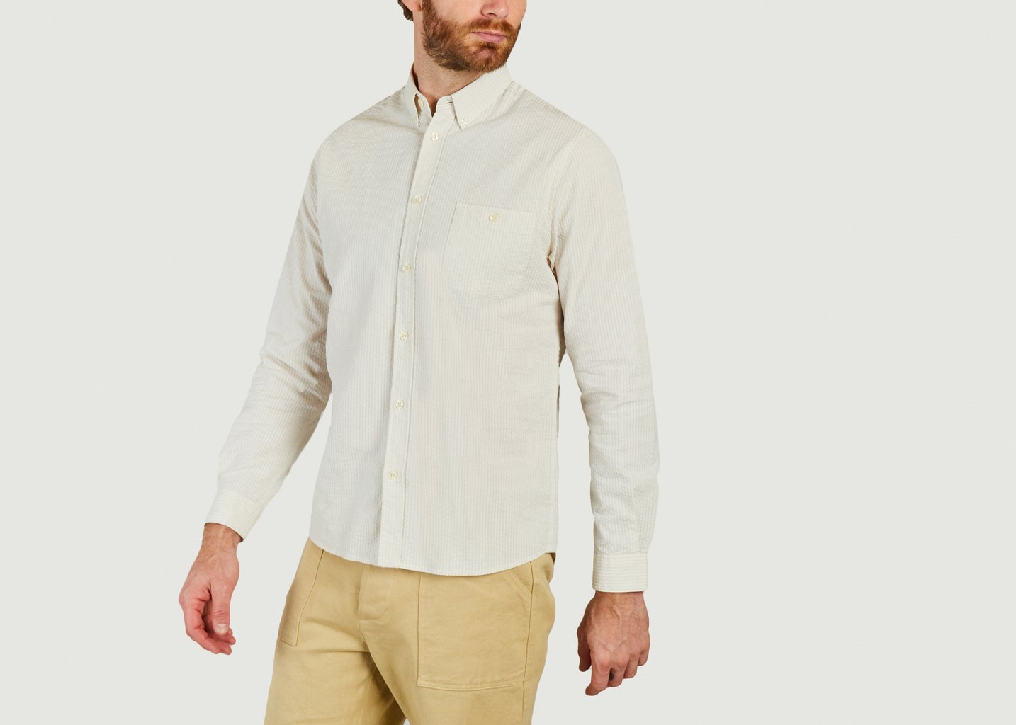 L'exception Chemise Severin Seersucker Beige Cuisse De Grenouille