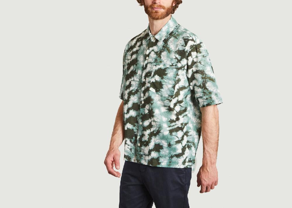 L'exception Chemise Tie And Dye En Coton Et Lin Manches Courtes Ayo Vert Samsoe & Samsoe