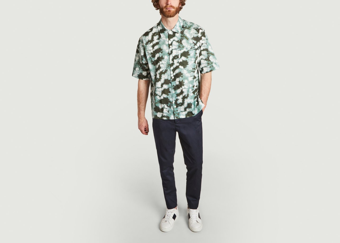 L'exception Chemise Tie And Dye En Coton Et Lin Manches Courtes Ayo Vert Samsoe & Samsoe