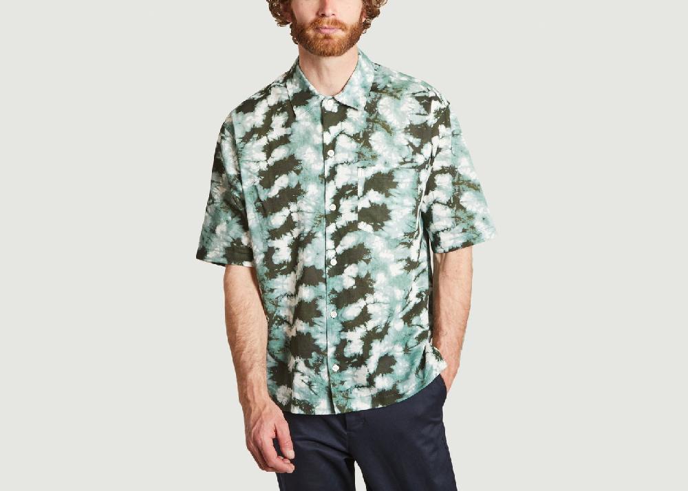 l'exception Chemise tie and dye en coton et lin manches courtes Ayo Vert Samsoe & Samsoe