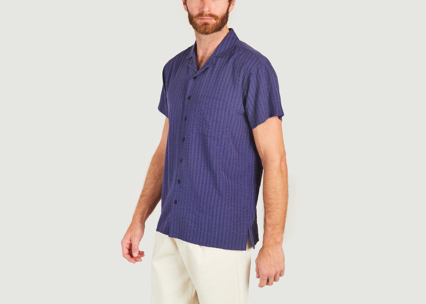 L'exception Chemisette Rayée En Tencel Hilo Bleu Marine Olow Paris