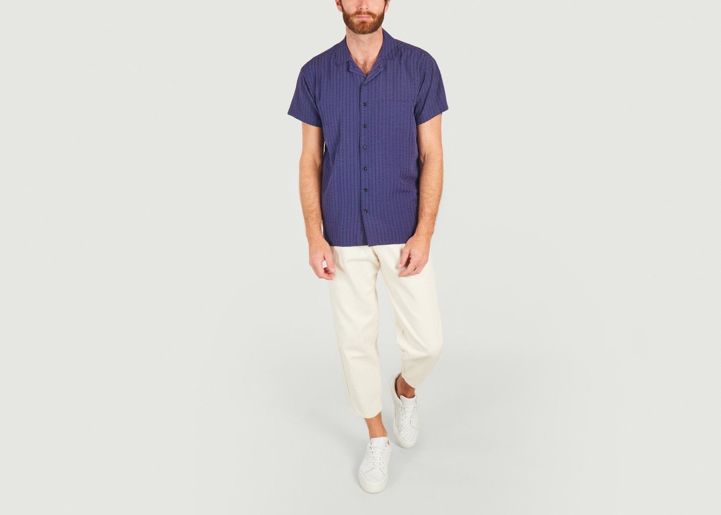 L'exception Chemisette Rayée En Tencel Hilo Bleu Marine Olow Paris