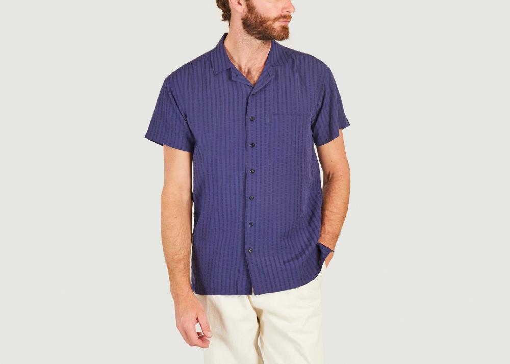 l'exception Chemisette rayée en tencel Hilo Bleu Marine Olow Paris