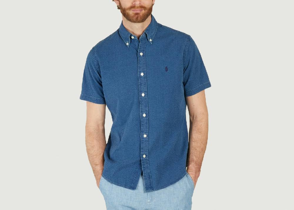 L'exception Chemisette Siglée En Coton Seersucker Indigo Polo Ralph Lauren