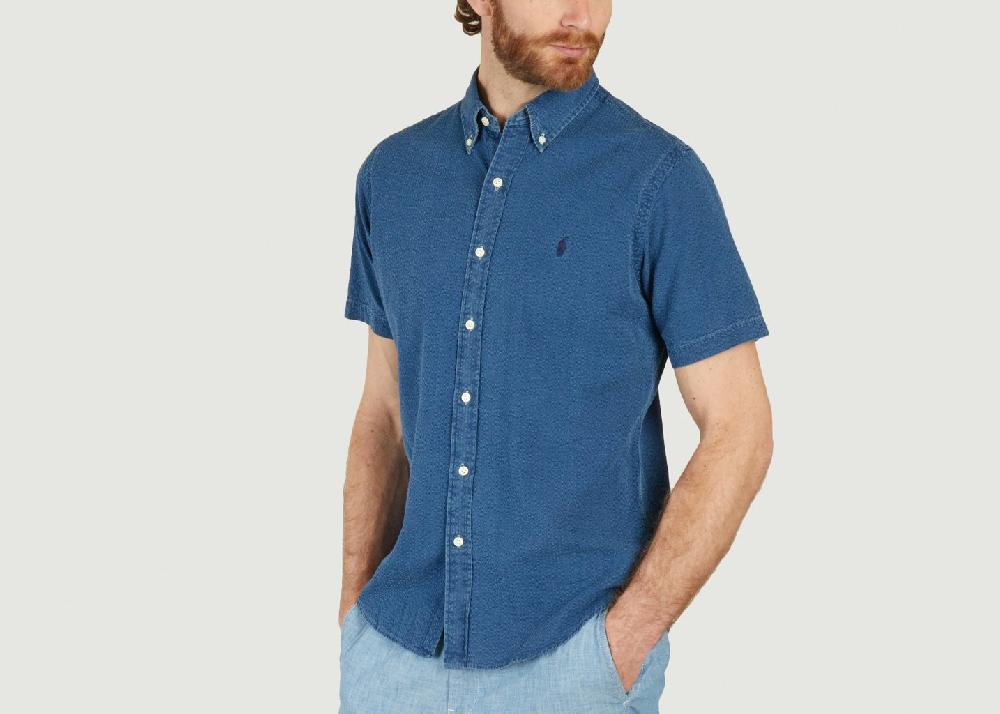 L'exception Chemisette Siglée En Coton Seersucker Indigo Polo Ralph Lauren