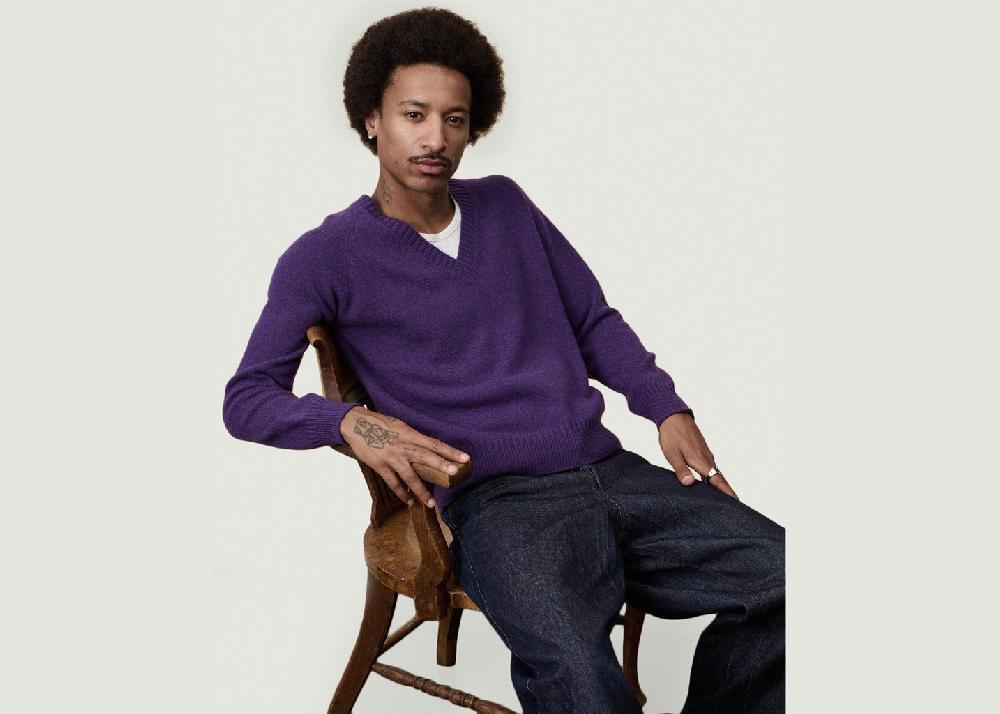 L'exception Col V En Cachemire X Léo Walk Violet Tricot