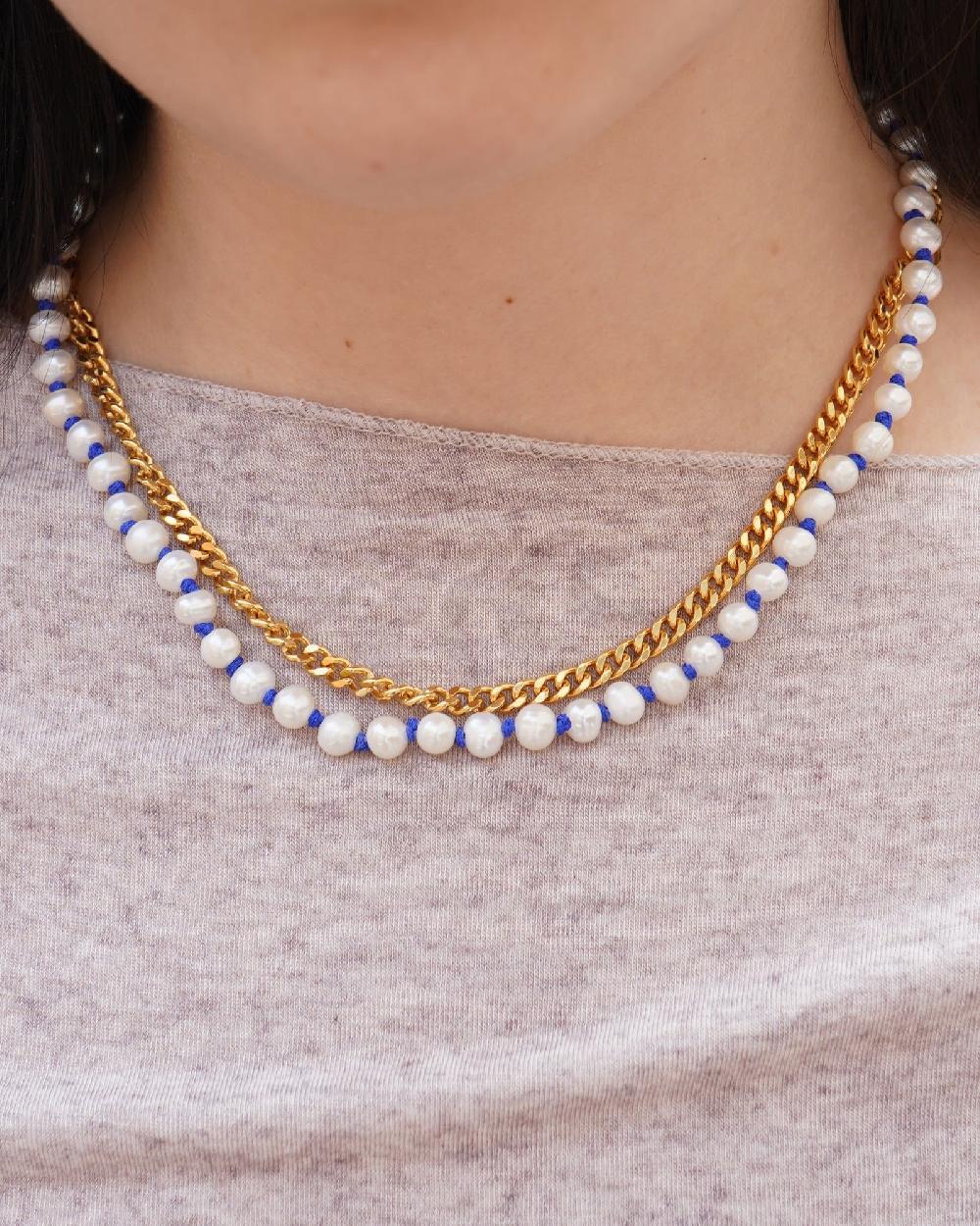 L'exception Collier Blue Knitted Pearl Or Wilhelmina Garcia
