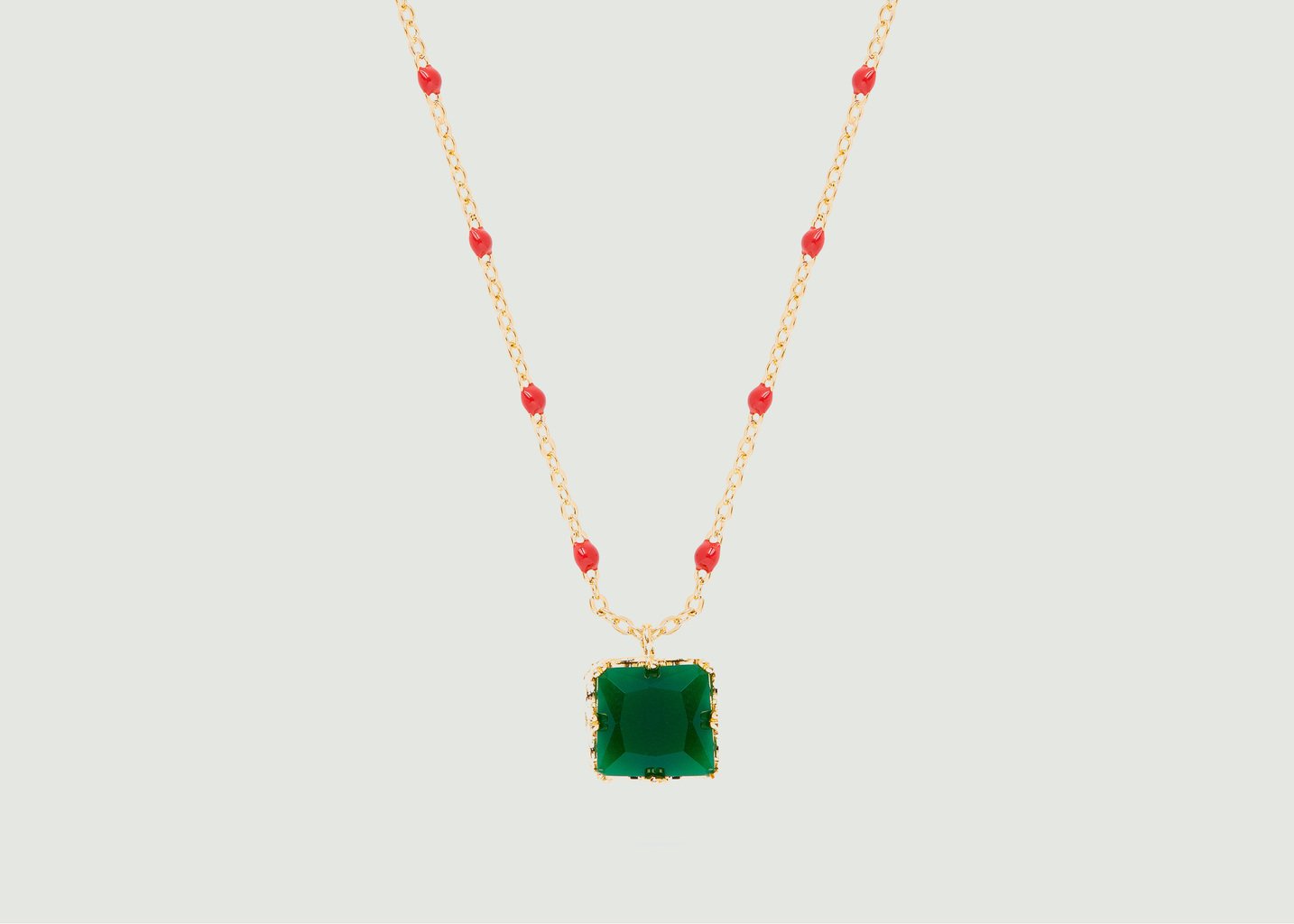 l'exception Collier chaîne avec pendentif pierre carrée Colorama Vert Les Néréides