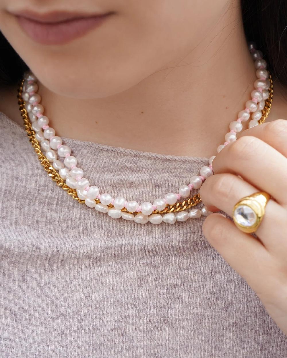 L'exception Collier Pink Knitted Pearl Or Wilhelmina Garcia