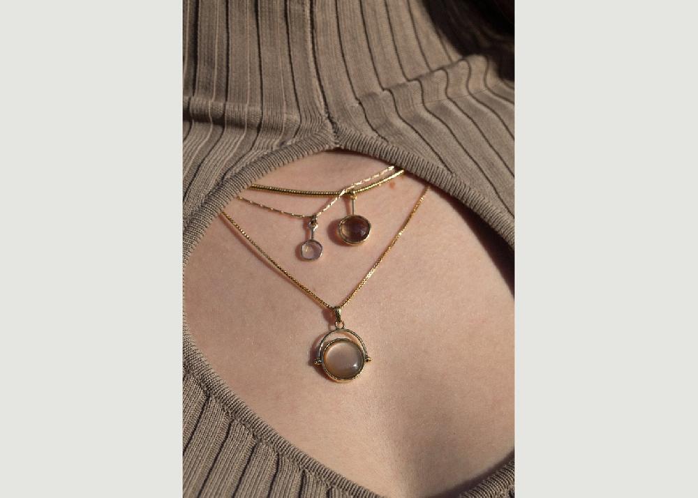 L'exception Collier Selene En Argent 925 Plaqué Or 14 Carats & Pierre De Lune Or Gamme Blanche