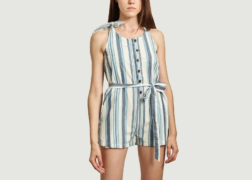 l'exception Combinaison short imprimé rayures Bleu Thinking Mu