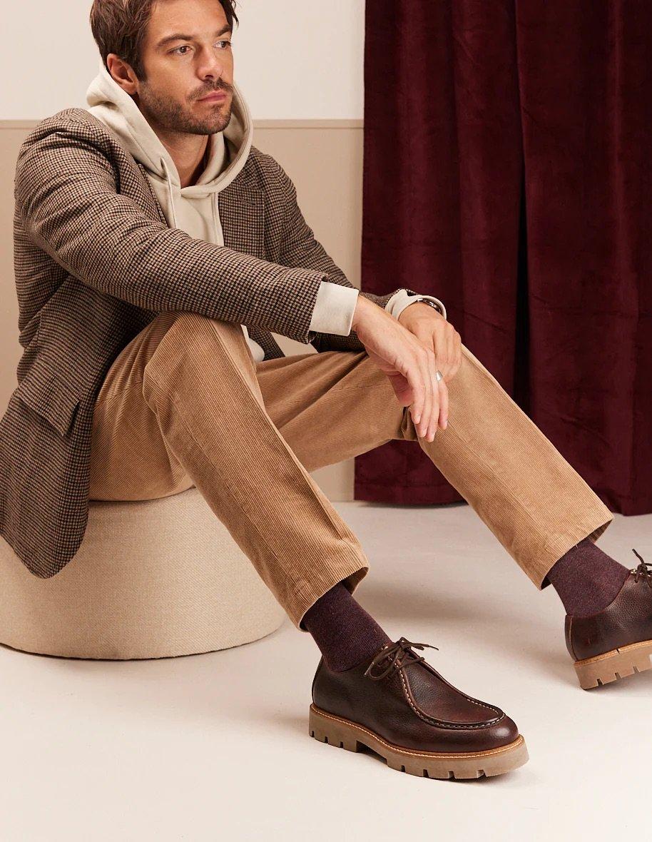 L'exception Derbies Plateau En Cuir Pull Up Grainé Gontran Marron Odaje Ex M.Moustache