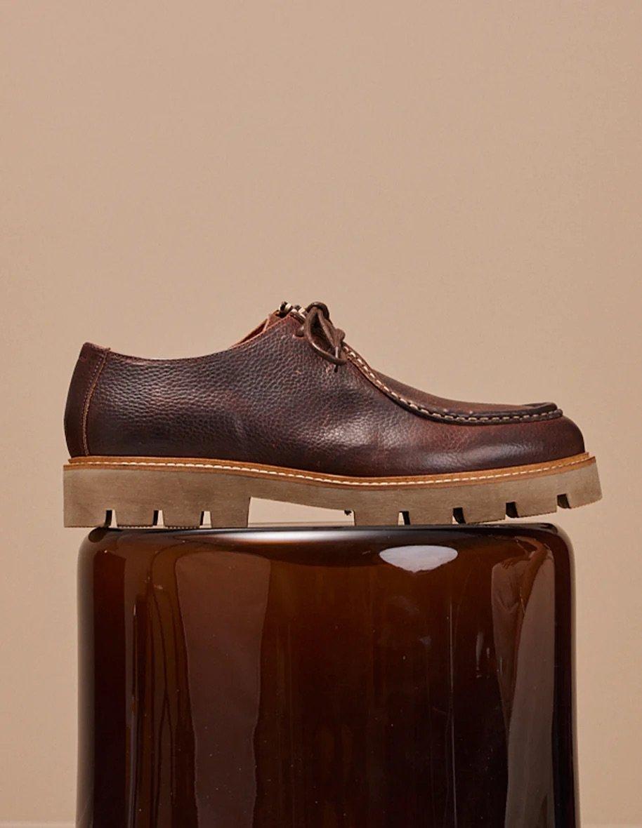 L'exception Derbies Plateau En Cuir Pull Up Grainé Gontran Marron Odaje Ex M.Moustache