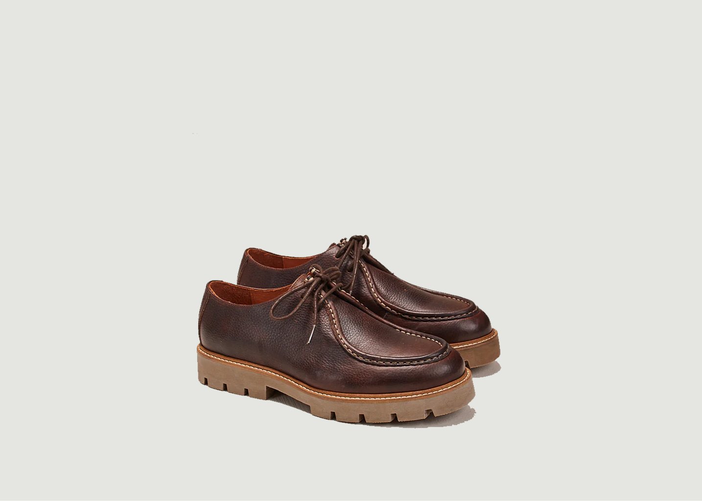 l'exception Derbies plateau en cuir pull up grainé Gontran Marron Odaje ex M.Moustache
