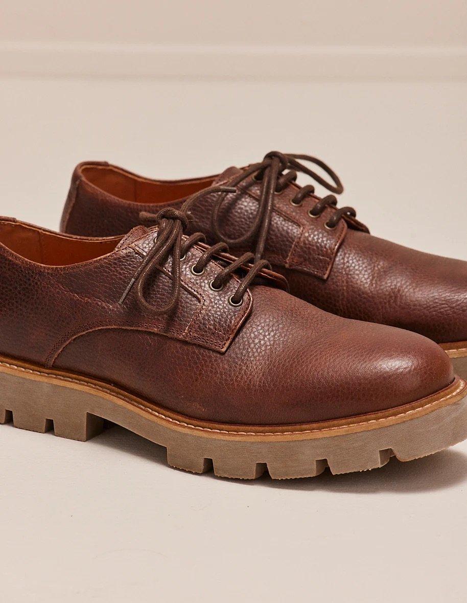 L'exception Derbies William Cuir Pull Up Grainé Marron Odaje Ex M.Moustache