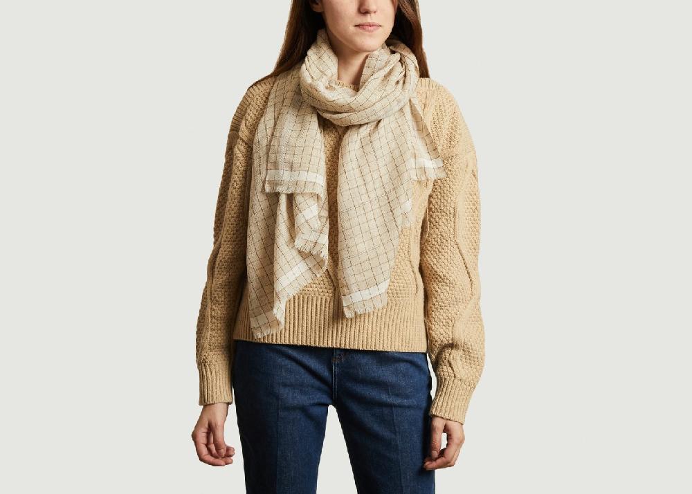 L'exception Echarpe En Laine à Carreaux Nº557 Beige Moismont