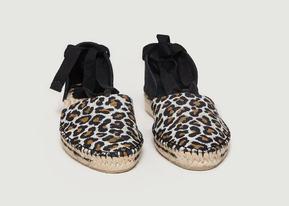 L'exception Espadrilles Plates Motif Léopard Gabriela Noir Castañer