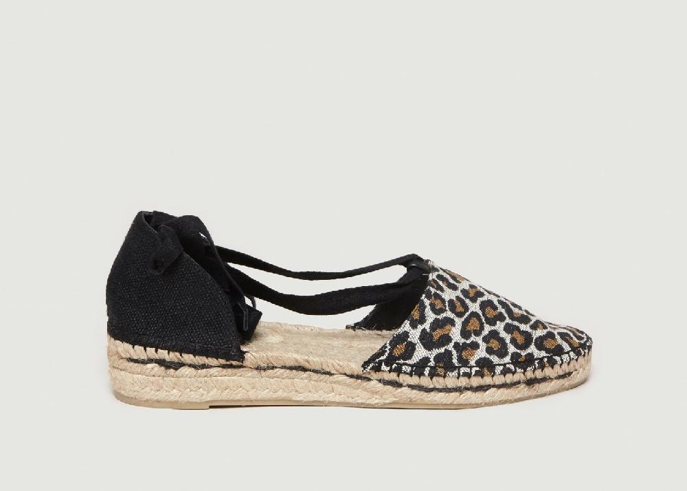 L'exception Espadrilles Plates Motif Léopard Gabriela Noir Castañer