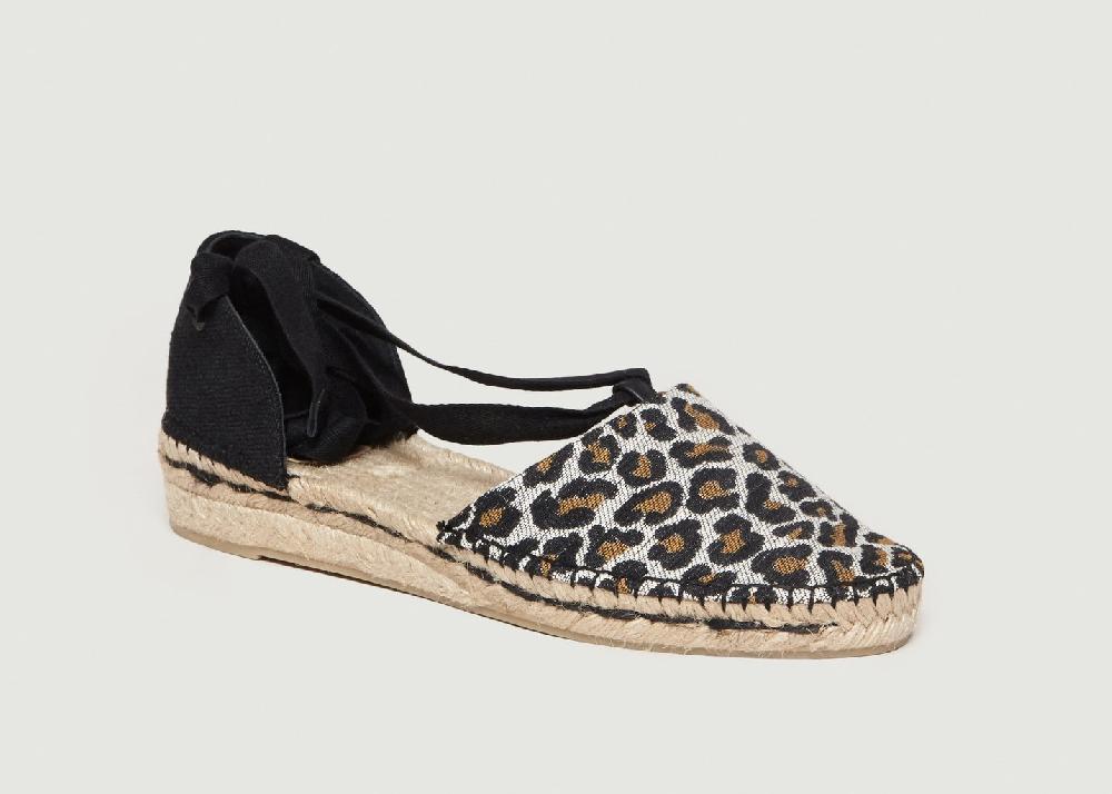 l'exception Espadrilles Plates Motif Léopard Gabriela Noir Castañer