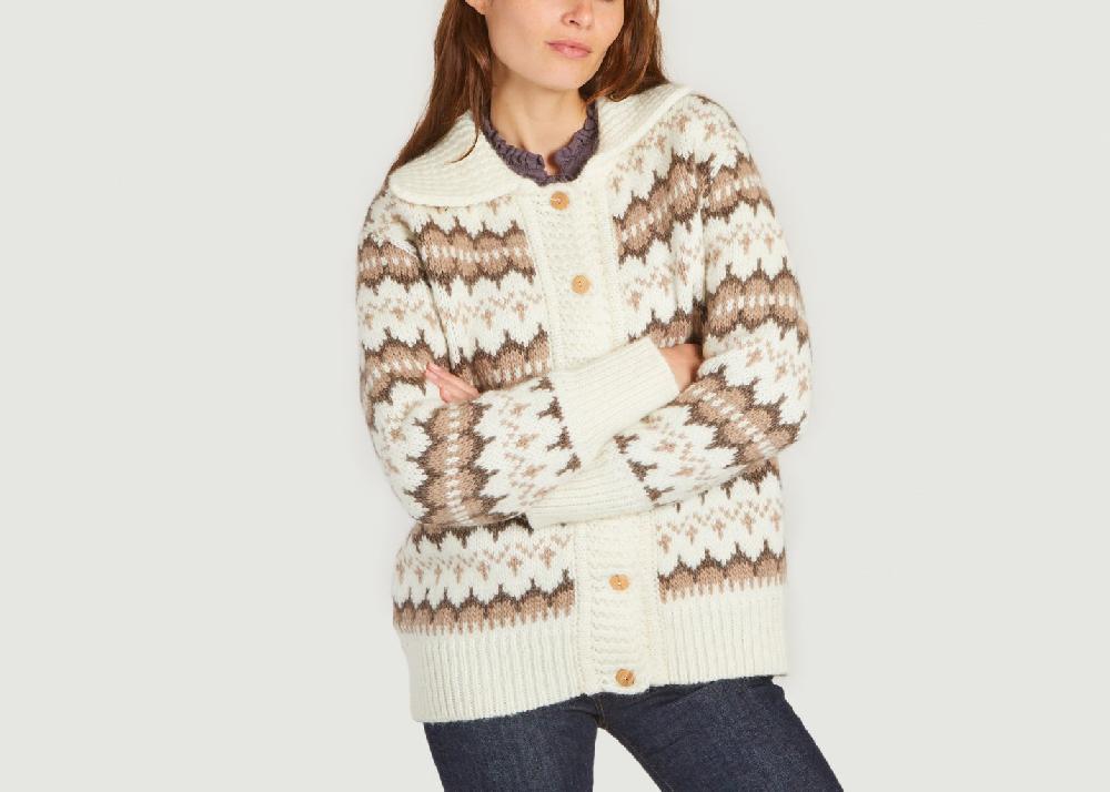 l'exception Gilet ample en lainage jacquard Theo Ecru The new society