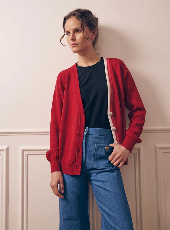 L'exception Gilet Annabelle Rouge Foncé Lafrançaise Mailles In France