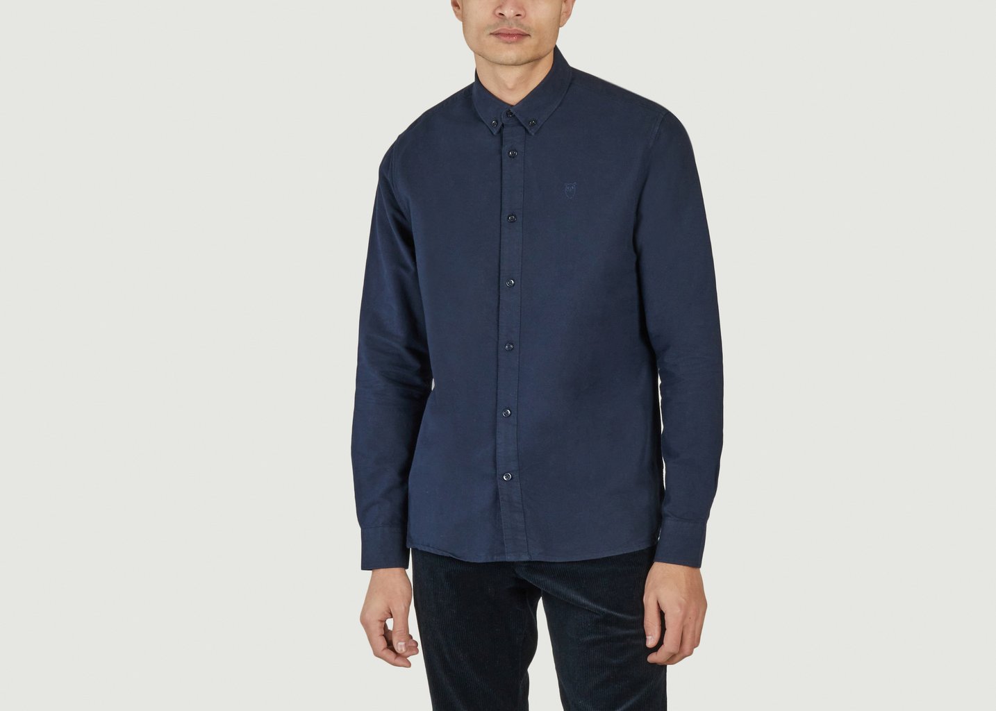 L'exception HARALD Small Owl Oxford Regular Fit Shirt GOTS Vegan Bleu Pétrole Knowledge Cotton Apparel