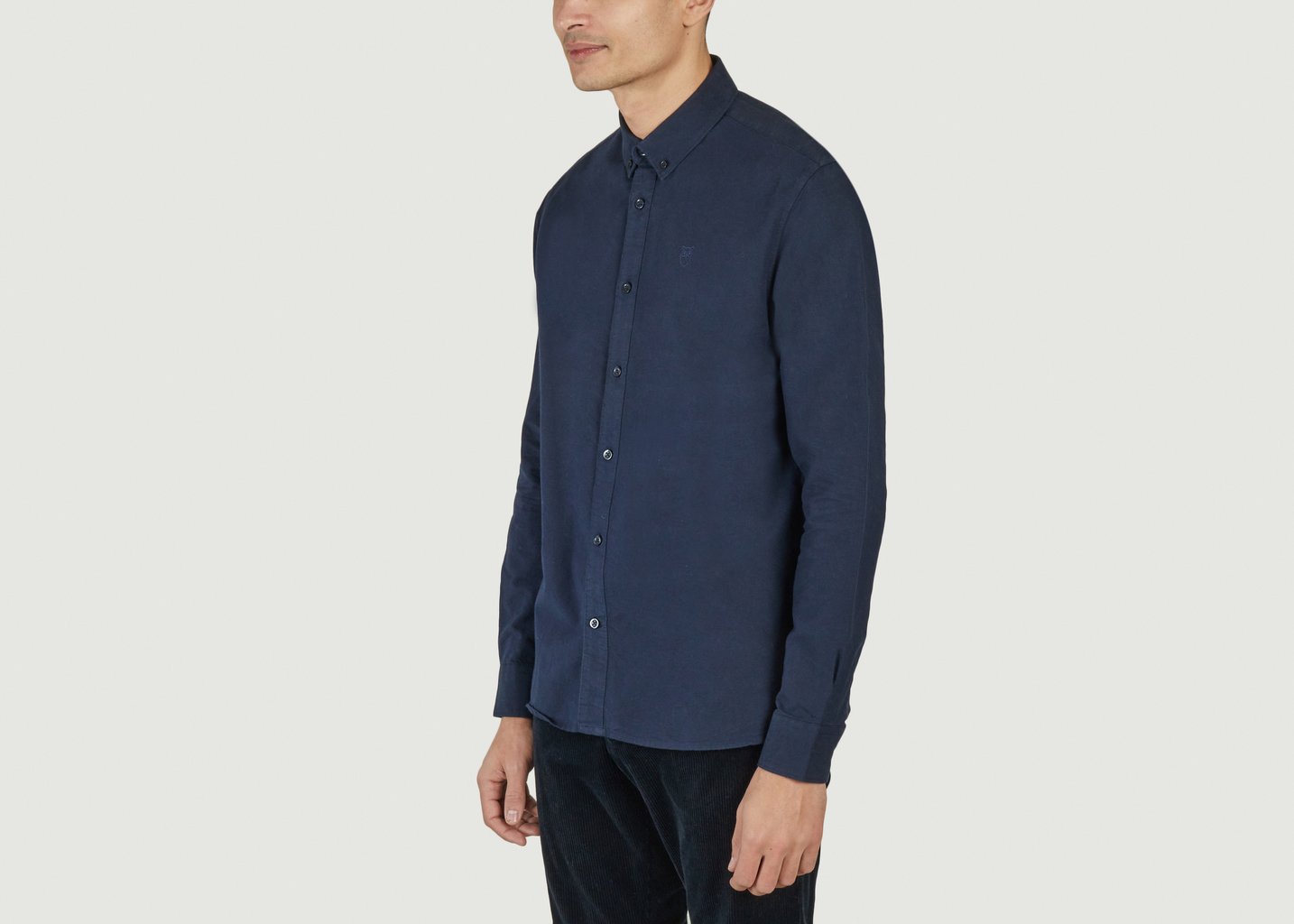 L'exception HARALD Small Owl Oxford Regular Fit Shirt GOTS Vegan Bleu Pétrole Knowledge Cotton Apparel