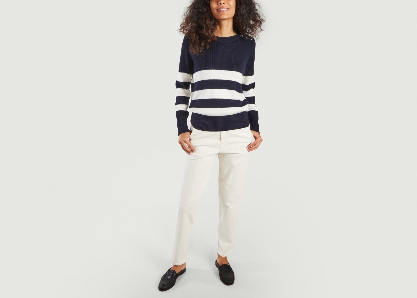 L'exception Jean Boyfriend Marine En Velours Ecru Sessùn