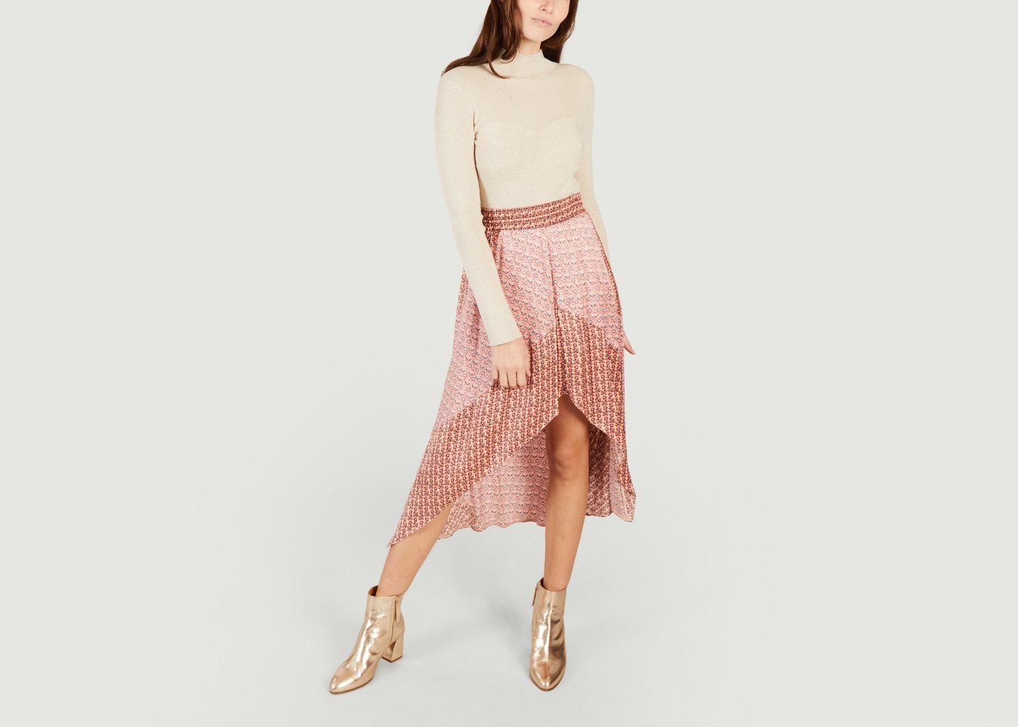 L'exception Jupe Asymétrique Imprimée Jivio Rose Maje