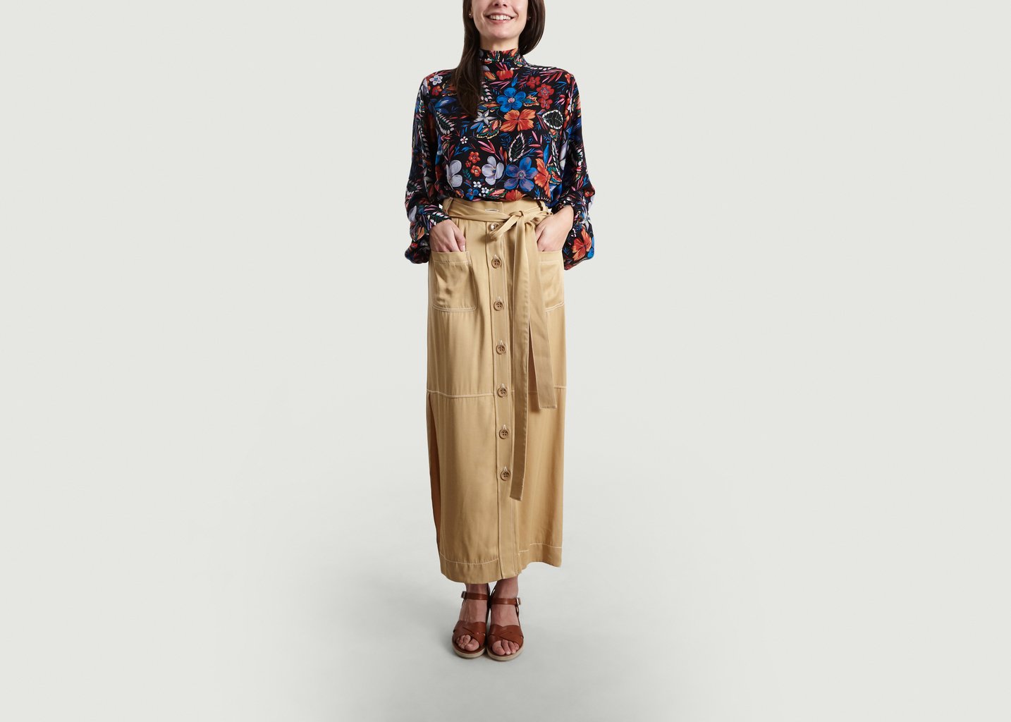 L'exception Jupe Boutonnée En Gabardine Fluide Ocre See By Chloé
