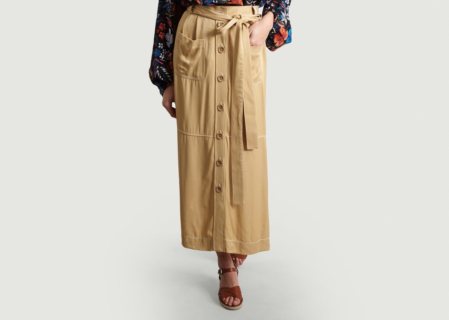 l'exception Jupe Boutonnée En Gabardine Fluide Ocre See by Chloé