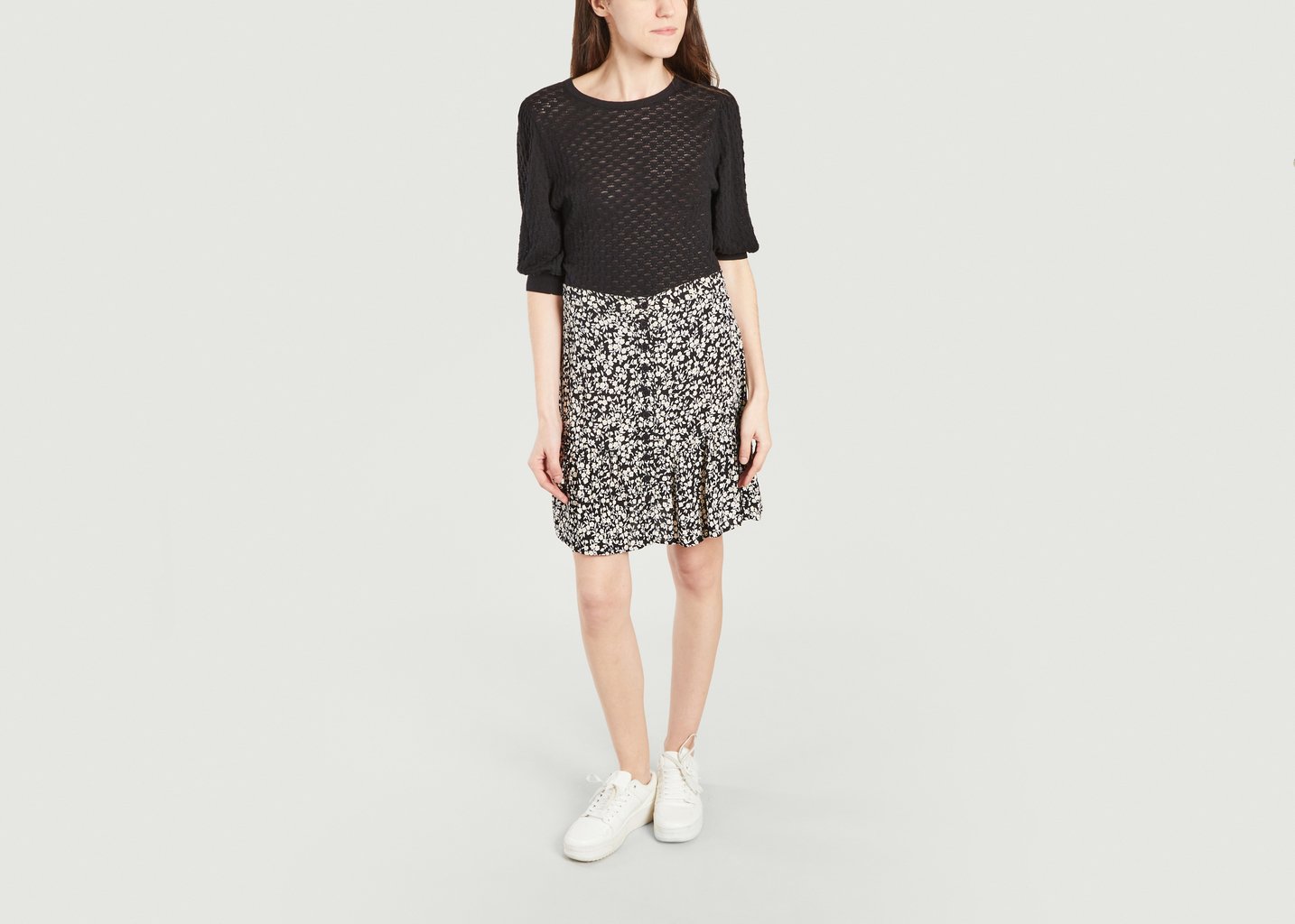 L'exception Jupe Courte Boutonnée Motif Fleuri Othile Noir Petite Mendigote Paris
