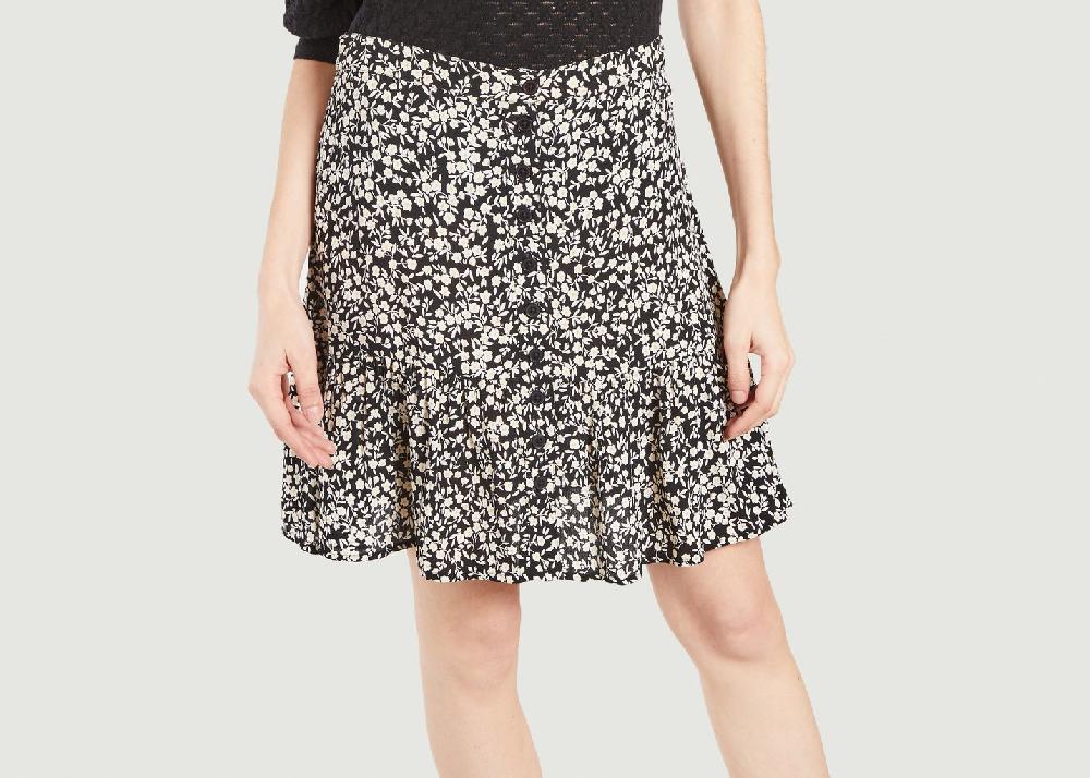 l'exception Jupe courte boutonnée motif fleuri Othile Noir Petite Mendigote Paris