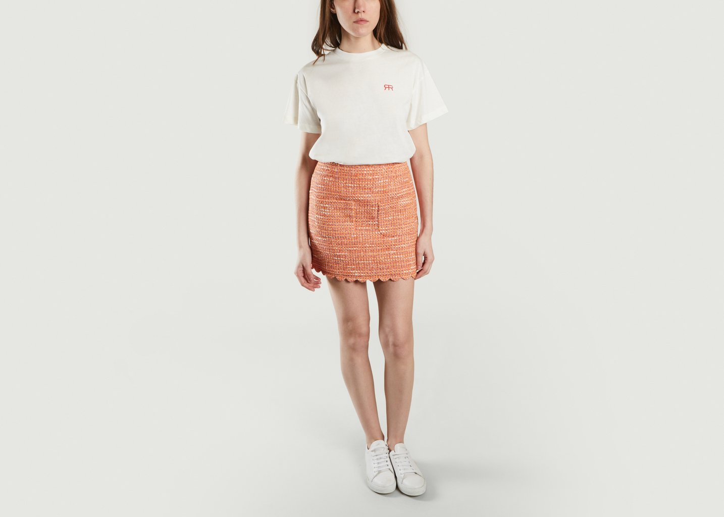 L'exception Jupe Courte En Tweed Jimoda Orange Maje